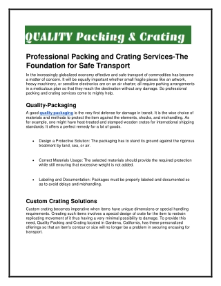 The Authority on Packaging and Crating Services you need