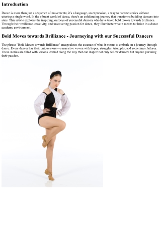 Bold Moves towards Brilliance - Journeying with our Successful Dancers