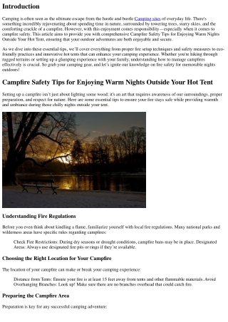 Campfire Safety Tips for Enjoying Warm Nights Outside Your Hot Tent