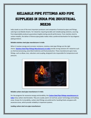 Reliable Pipe Fittings and Pipe Suppliers in India for Industrial Needs