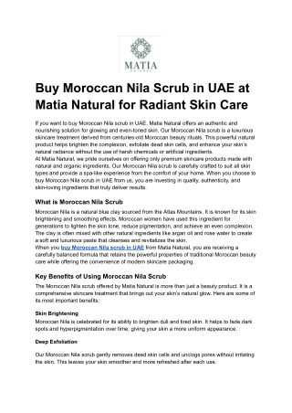 Buy Moroccan Nila Scrub in UAE at Matia Natural for Radiant Skin Care