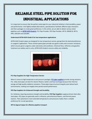 Reliable steel pipe solution for industrial applications