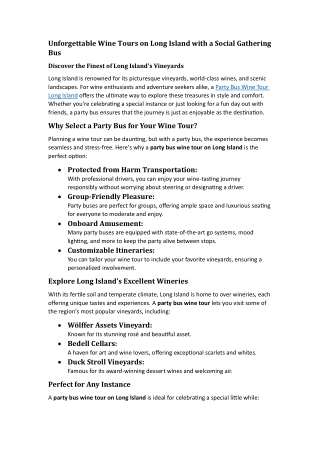 Unforgettable Wine Tours on Long Island with a Social Gathering Bus