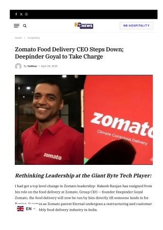 Zomato Food Delivery CEO Steps Down; Deepinder Goyal to Take Charge