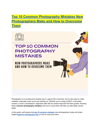 Top 10 Mistakes New Photographers Make & How to Avoid Them