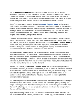 Crumbl Cookies menu