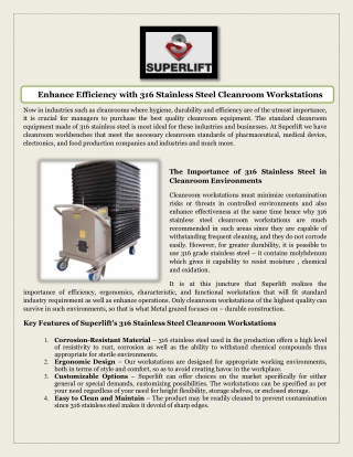 Enhance Efficiency with 316 Stainless Steel Cleanroom Workstations