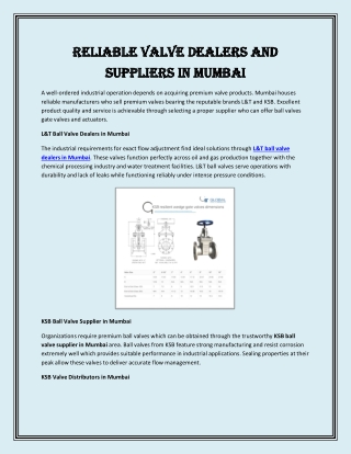 Reliable Valve Dealers and Suppliers in Mumbai