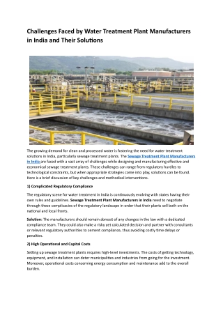 Challenges Faced by Water Treatment Plant Manufacturers in India and Their Solutions