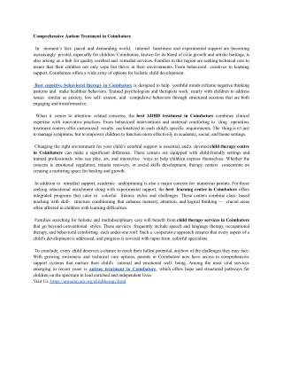 Comprehensive Autism Treatment in Coimbatore