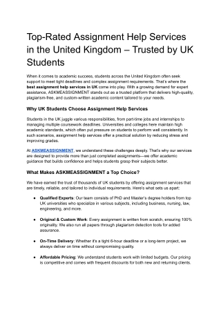 Top-Rated Assignment Help Services in United Kingdom – Trusted by UK Students