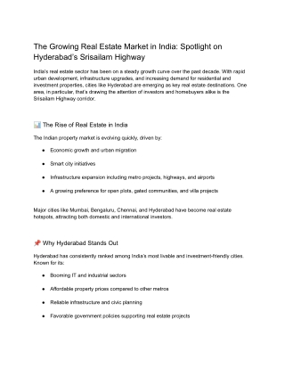 Srisailam Highway: Hyderabad’s Fastest-Growing Real Estate Investment Zone