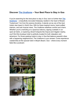Discover The Unallome – Your Best Place to Stay in Goa