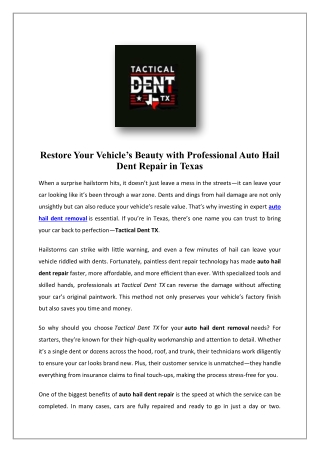 Auto Hail Repair Near Me | Tactical Dent TX