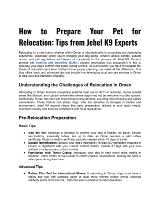 How to Prepare Your Pet for Relocation: Tips from Jebel K9 Experts