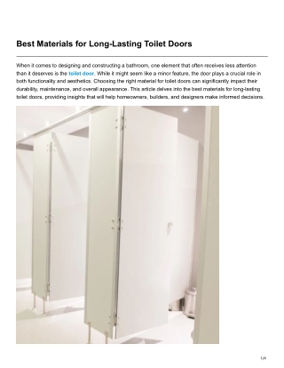Best Materials for Long-Lasting Toilet Doors