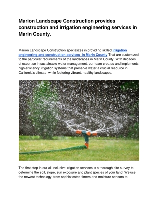 Marion Landscape Construction provides construction and irrigation engineering services in Marin County (1)