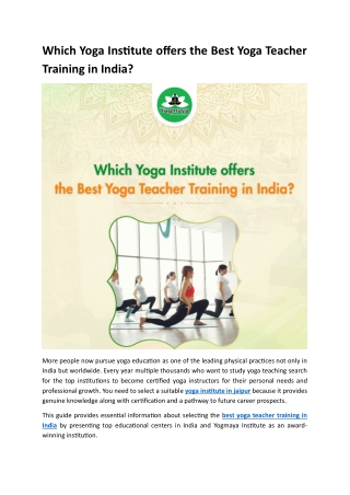 Which Yoga Institute offers the Best Yoga Teacher Training in India