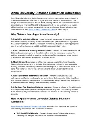 Anna University Distance Education Admission