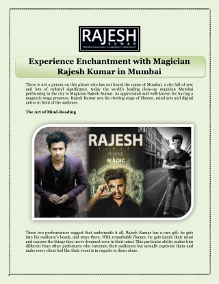 Experience Enchantment with Magician Rajesh Kumar in Mumbai