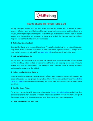 How to Choose the Private Tutor in UK