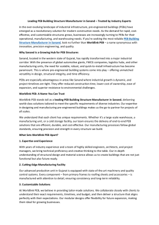 Leading PEB Building Structure Manufacturer in Sanand