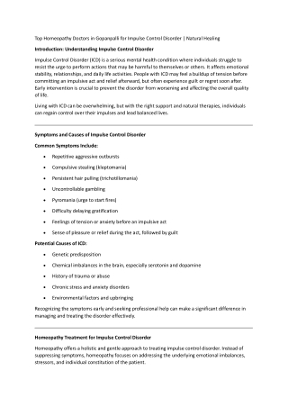 Top Homeopathy Doctors in Gopanpalli for Impulse Control Disorder