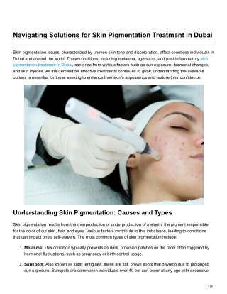 Navigating Solutions for Skin Pigmentation Treatment in Dubai