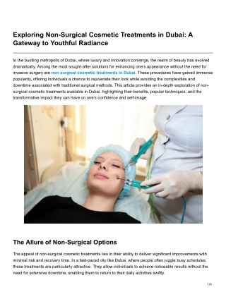 Exploring Non-Surgical Cosmetic Treatments in Dubai A Gateway to Youthful Radiance