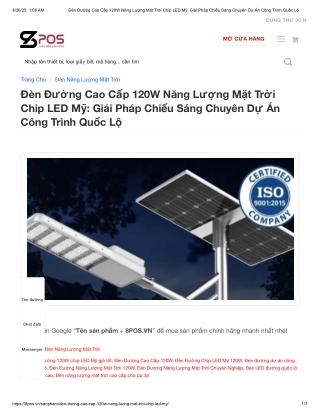 Đèn Đường Cao Cấp 120W Năng Lượng Mặt Trời Chip LED Mỹ_ Giải Pháp Chiếu Sáng Chuyên Dự Án Công Trình Quốc Lộ