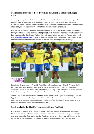 Mamelodi Sundowns to Face Pyramids in African Champions League Final