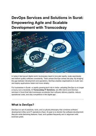 DevOps Services and Solutions in Surat_ Empowering Agile and Scalable Development with Transcodezy