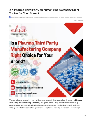 Is a Pharma Third Party Manufacturing Company Right Choice for Your Brand?