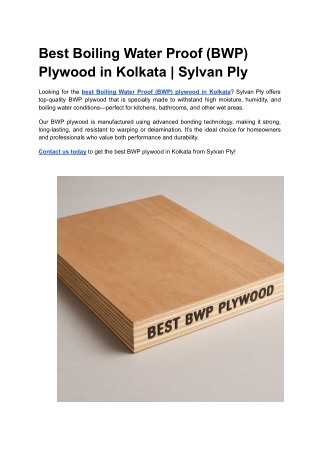Best Boiling Water Proof (BWP) Plywood in Kolkata _ Sylvan Ply