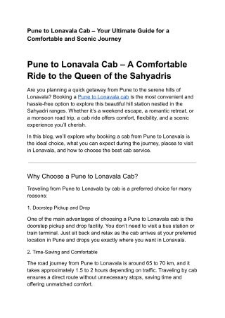 Pune to Lonavala Cab – Your Ultimate Guide for a Comfortable and Scenic Journey