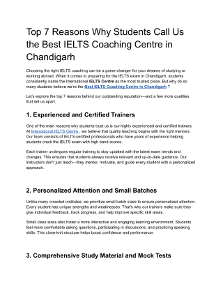Top 7 Reasons Why Students Call Us the Best IELTS Coaching Centre in Chandigarh