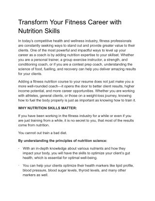 Transform Your Fitness Career with Nutrition Skills