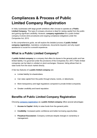 Compliances & Process of Public Limited Company Registration