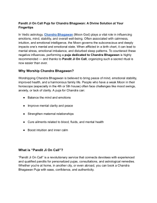 Get Expert Pandit Ji On Call for Chandra Bhagawan Puja