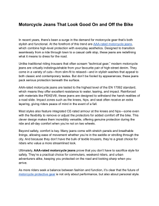 Motorcycle Jeans That Look Good On and Off the Bike