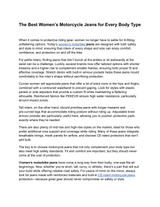 The Best Women’s Motorcycle Jeans for Every Body Type