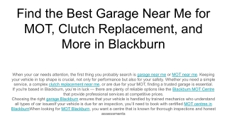 Find the Best Garage Near Me for MOT, Clutch Replacement, and More in Blackburn