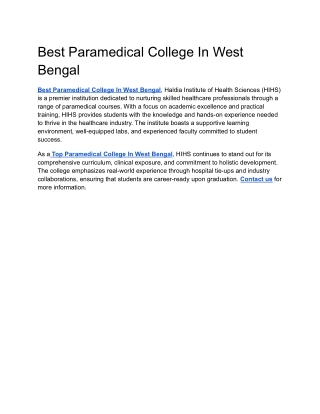 Best Paramedical College In West Bengal
