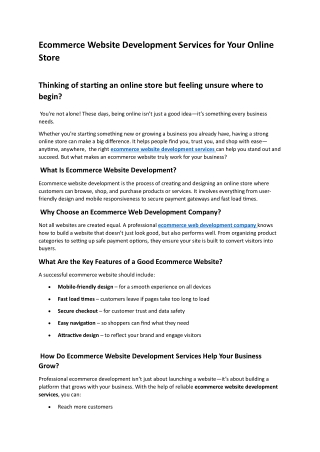 Ecommerce Website Development Services for Your Online Store