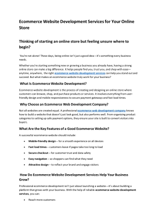 Ecommerce Website Development Services for Your Online Store
