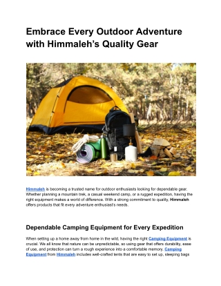 Pack Smart with Best Outdoor Equipment by Himmaleh
