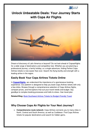Unlock Unbeatable Deals Your Journey Starts with Copa Air Flights