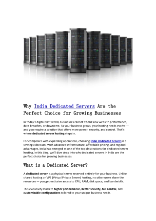 Why India Dedicated Servers Are the Perfect Choice for Growing Businesses