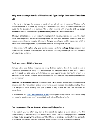 Why Your Startup Needs a Website and App Design Company That Gets UX