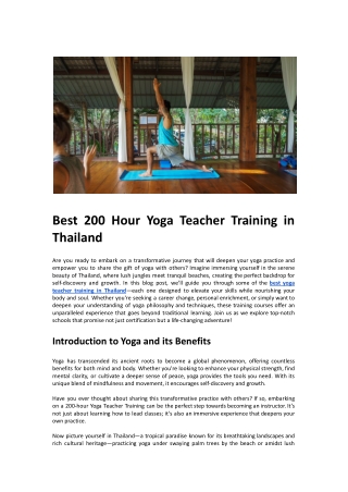 Best 200 Hour Yoga Teacher Training in Thailand